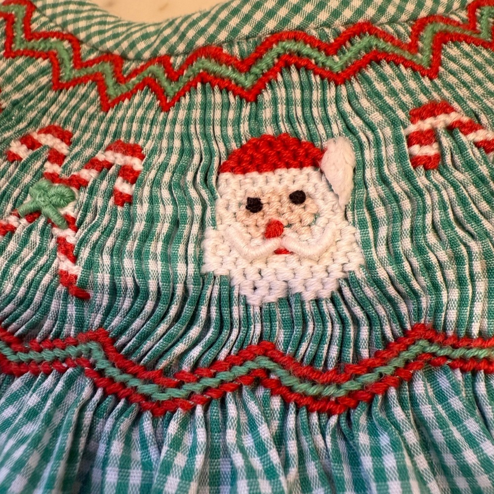 Castles & Crowns Green Gingham Smocked Baby Romper with Red Trim - Picture 5 of 5